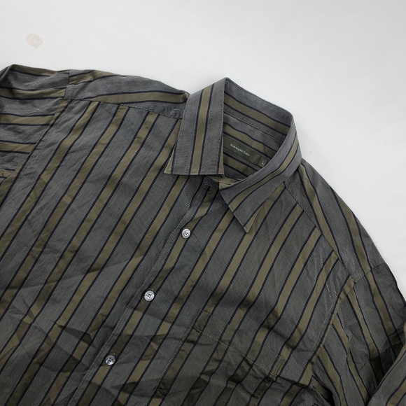 Ermenegildo Zegna Shirt Green Blue Gray Button Down Mens L Pin Stripe L/S - Picture 6 of 10